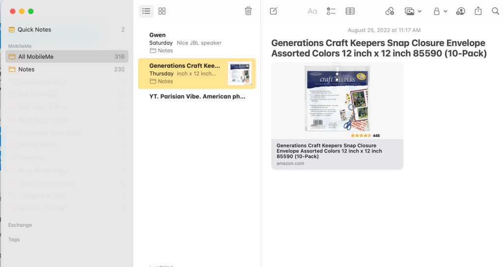 Screenshot of Apple Notes App showing photo in note