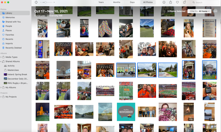 screen shot of apple photos library grid with several photos outlined