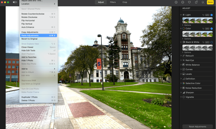 screen shot of apple photos edit screen